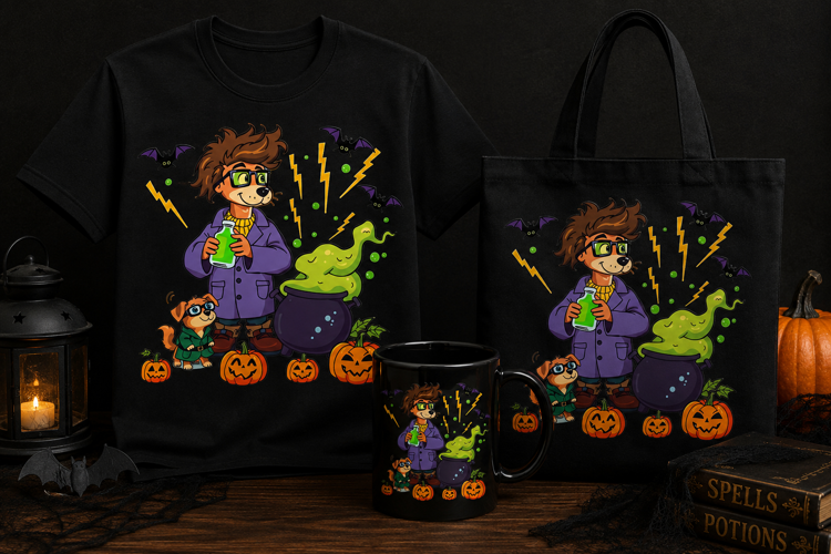 Halloween Mad Scientist Dog PNG | Spooky Science Lab Design