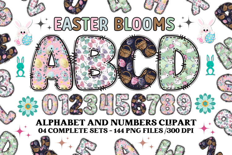 Easter Blooms Alphabet & Numbers Clipart PNG Set