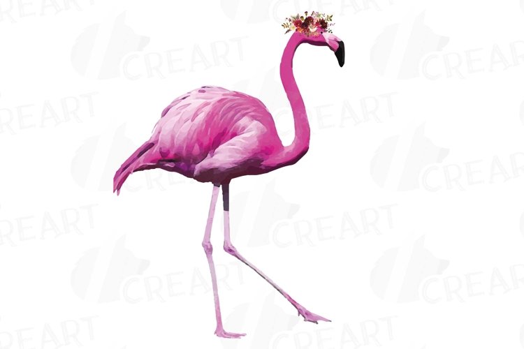 Watercolor Floral Pink Flamingo clip art, boho clipart example image 1