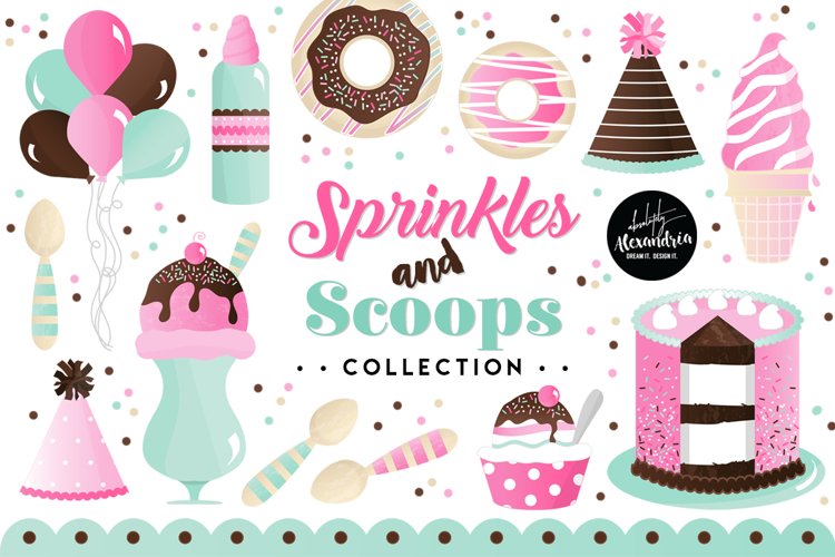 Sprinkles & Scoops Clipart Graphics & Digital Paper Patterns Bundle example image 1