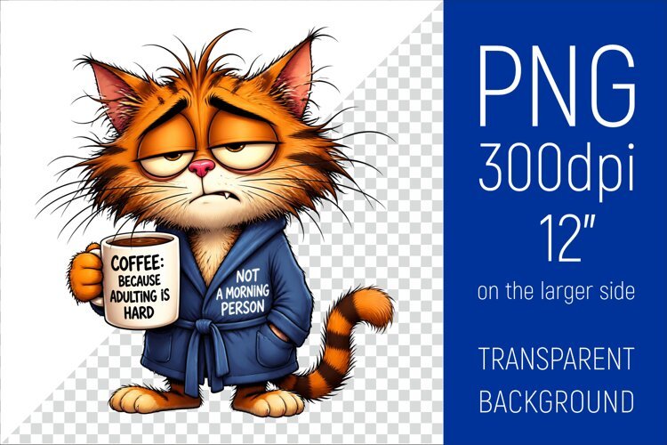Funny Morning Coffee Cat |Cute Coffee Lover Clipart example image 1