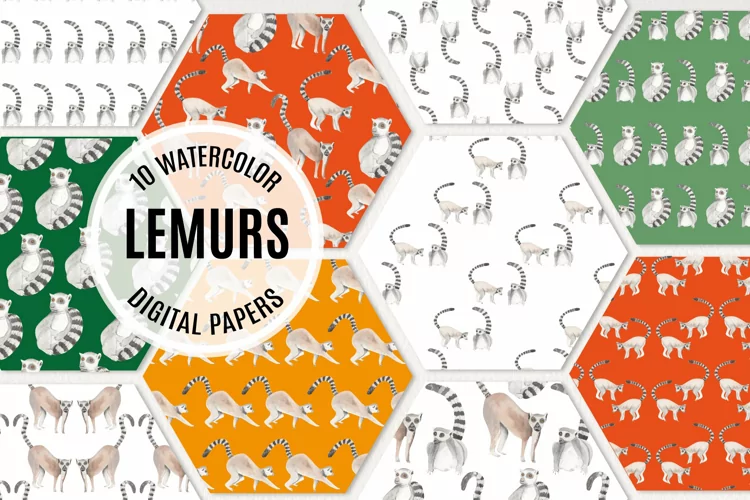 Watercolor Patterns Seamless Lemur Animal Fun