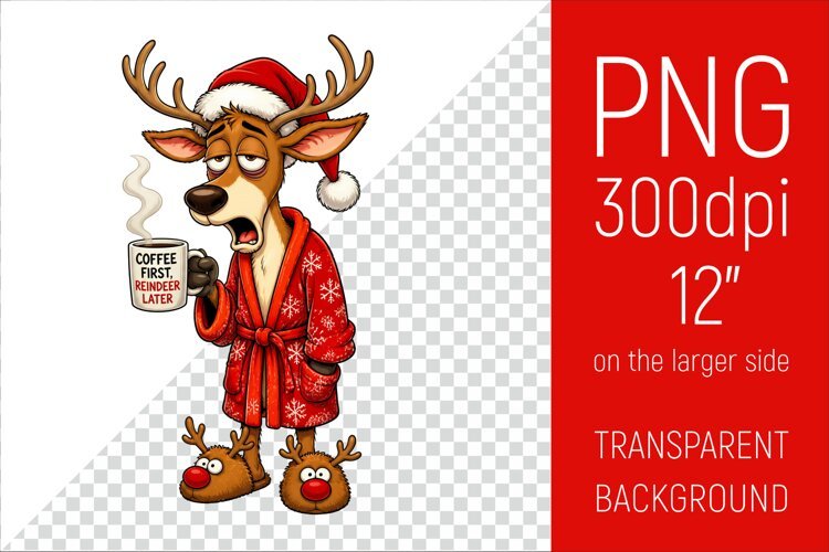 Funny Morning Coffee Santa’s Reindeer | Christmas Clipart example image 1