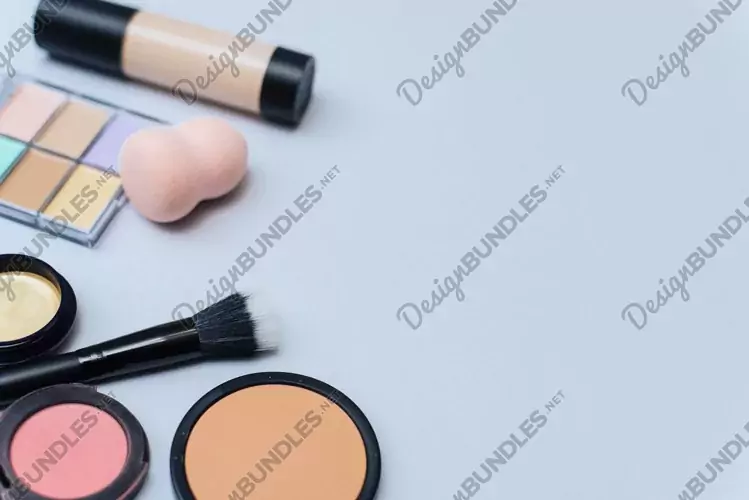 Set of decorative cosmetics. Copy space.