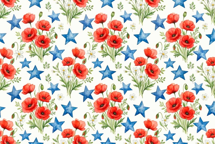 Watercolor seamless pattern Memorial Day Patriotic