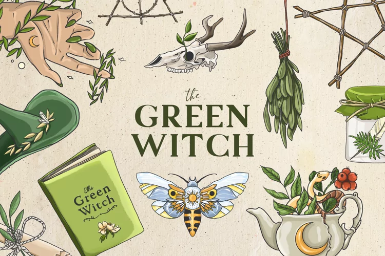 Green witch clipart, occult clipart, wiccan clipart, witch