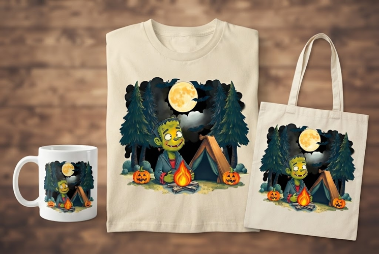 Cute Frankenstein Monster Camping Halloween Design
