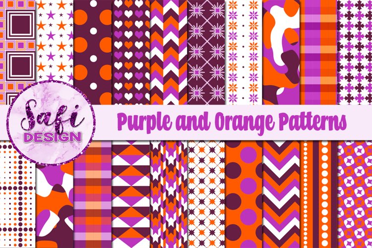 Digital Paper Backgrounds - Purple and Orange Patterns example image 1