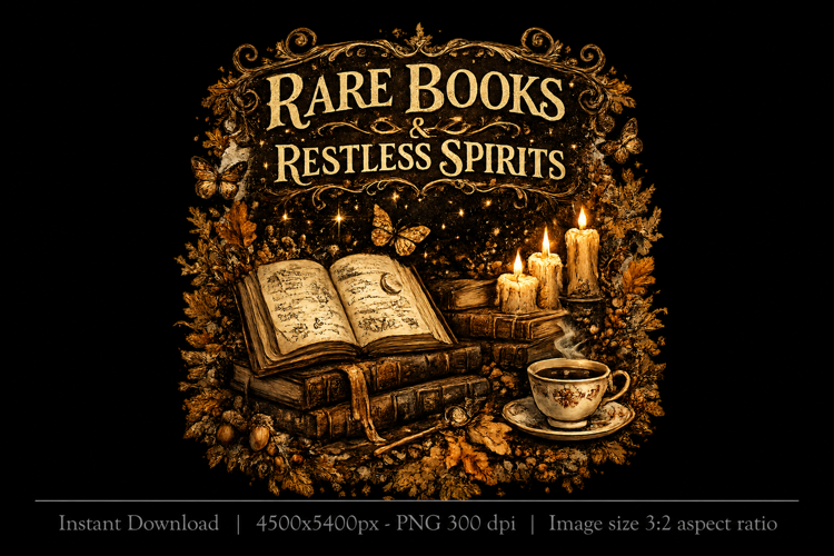 Rare Books & Restless Spirits Halloween PNG Design