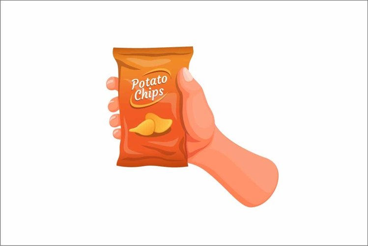 hand holding potato chips snack pack in cartoon illustration example image 1