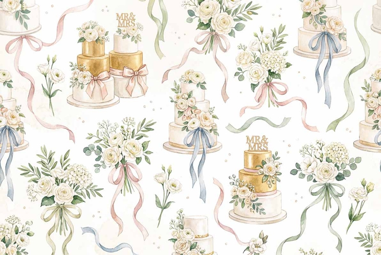 Seamless Pattern with Wedding Cakes