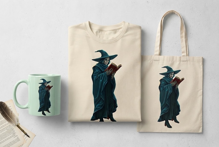 Witch Reading Spellbook PNG | Dark Gothic Halloween Clipart