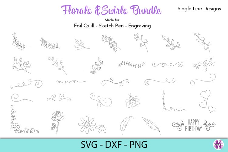Florals & Swirls Bundle|Foil Quill|Single Line Designs example image 1