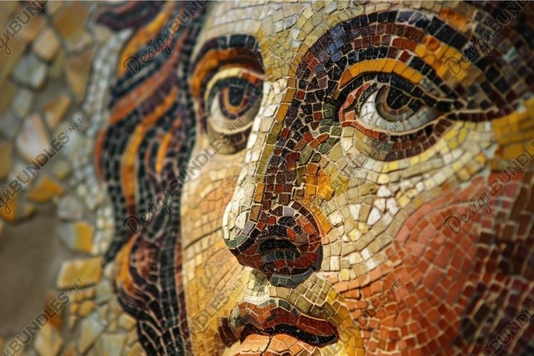 Closeup of intricate mosaic artwork depicting a human face example image 1