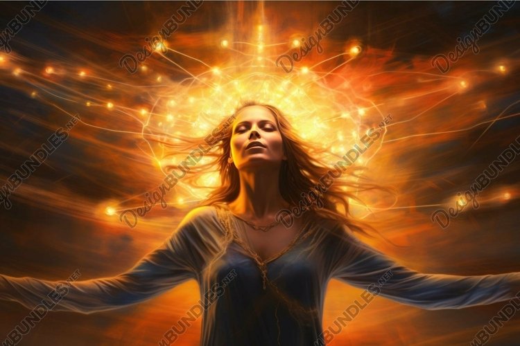 Enigmatic woman with luminous energy aura example image 1