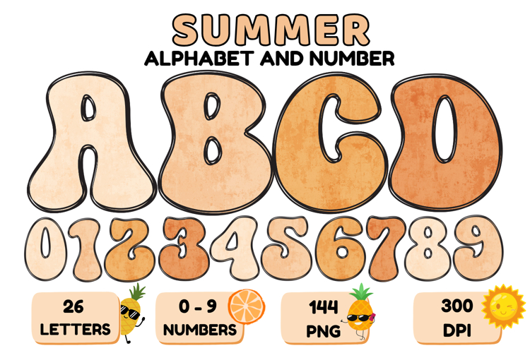 Summer Alphabet & Numbers PNG Clipart Doodle Letters 300 DPI