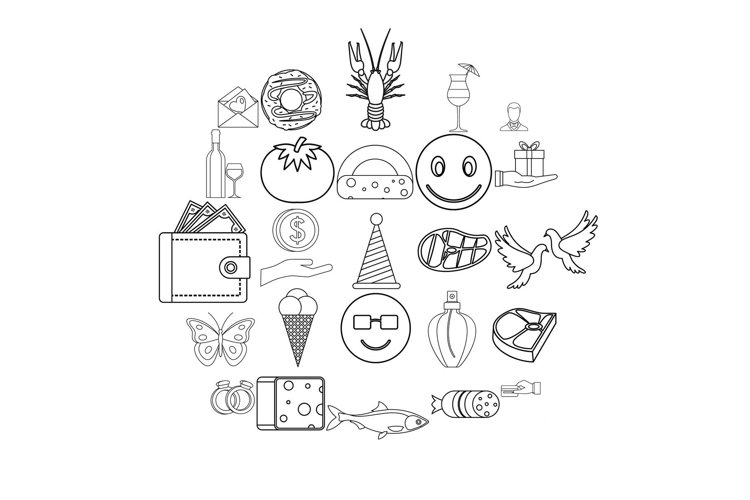 Celebratory icons set, outline style