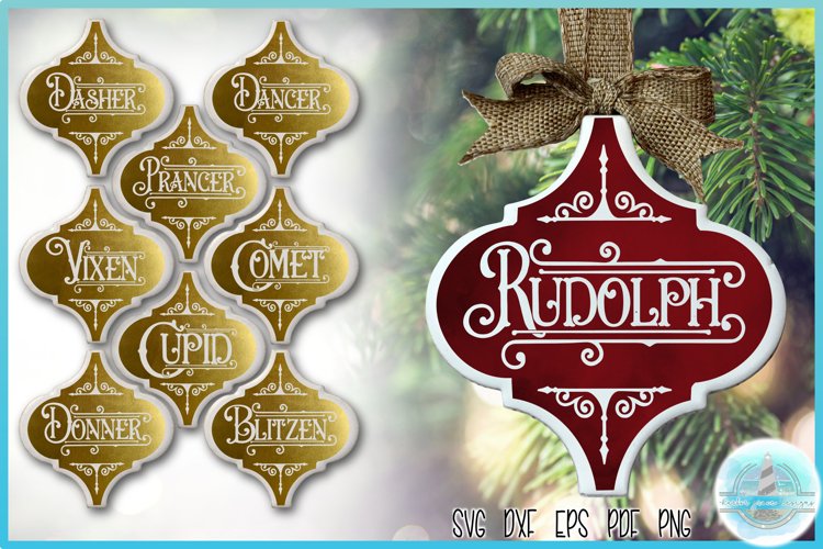 3"H x 2.9"W Arabesque Tile Ornament Reindeer Names SVG example image 1
