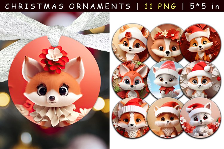 Christmas Fox Ornament Sublimation Bundle example image 1