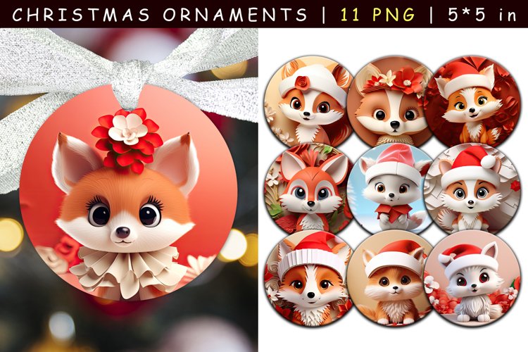 Christmas Fox Ornament Sublimation Bundle