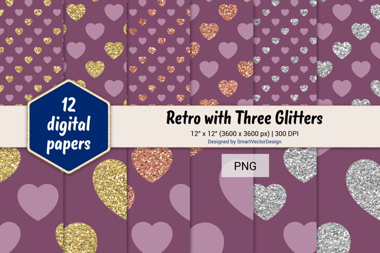 Hearts Retro with Three Glitters Color Combo #7 example image 1
