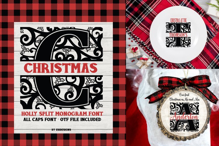 Christmas Holly Split Monogram Font | Serif Font example image 1
