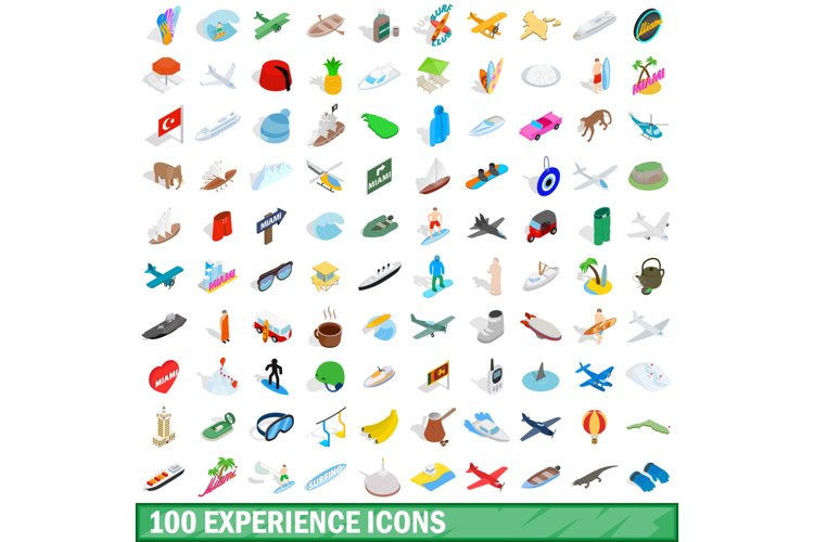 100 experience icons set, isometric 3d style