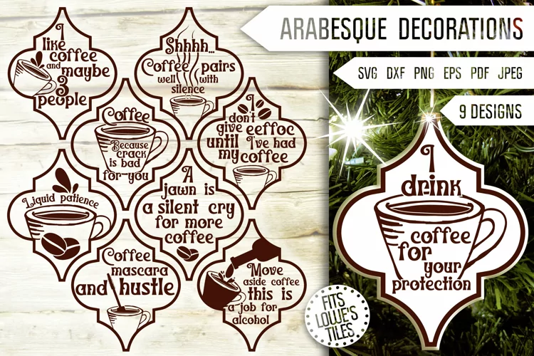Funny Coffee Arabesque Bundle Svg. Christmas Tile Ornaments