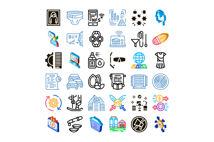 Diverse collection of modern business and lifestyle icons