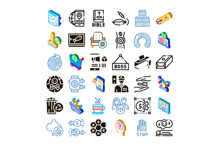Various business and lifestyle isometric line icons collecti