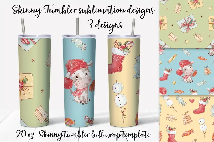 Christmas Cows Skinny tumbler wrap design