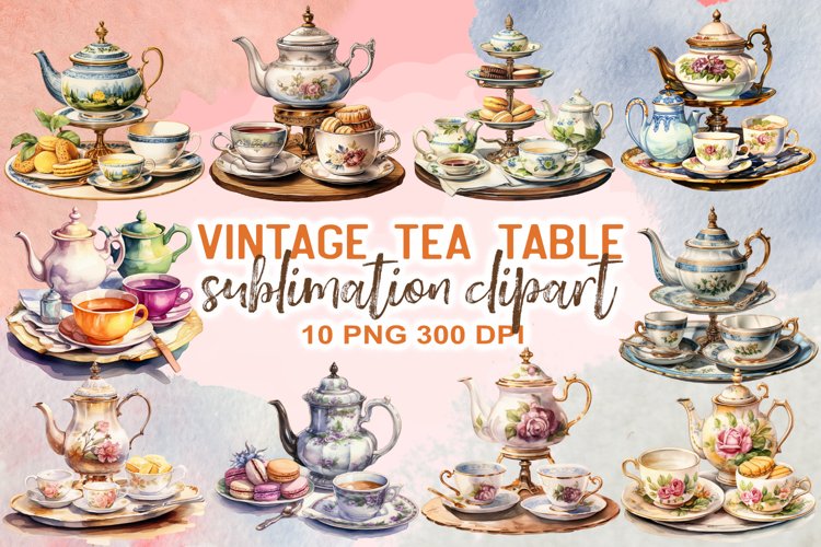 Vintage Tea Table Sublimation Clipart