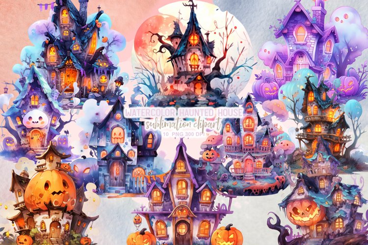 Haunted House Halloween Sublimation Clipart example image 1