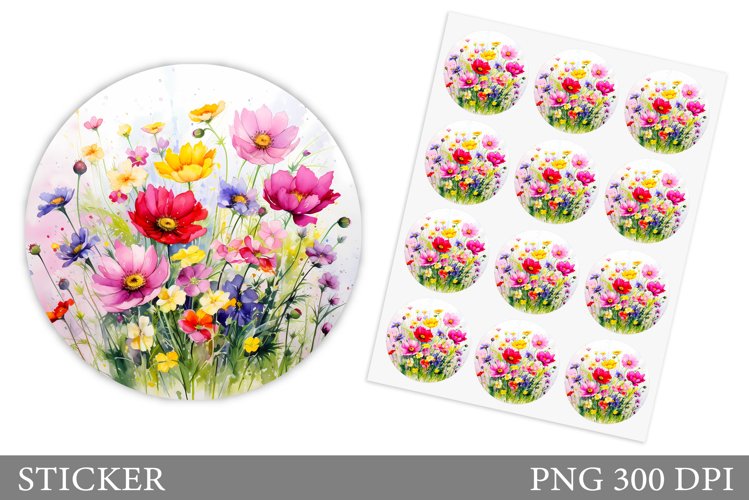 Flowers Sticker Design. Wildflowers Sticker Template