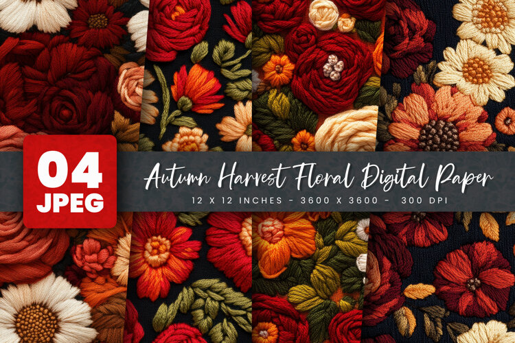 Autumn Harvest Floral Digital Paper example image 1