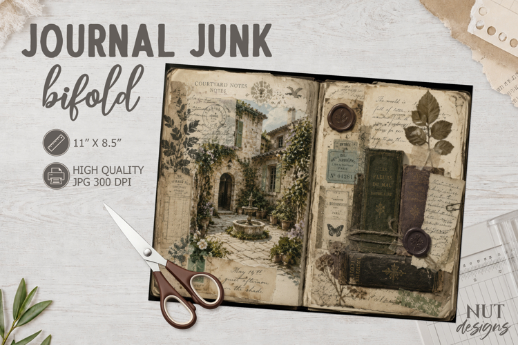 Vintage Junk Journal Bifold rustic botanical collage