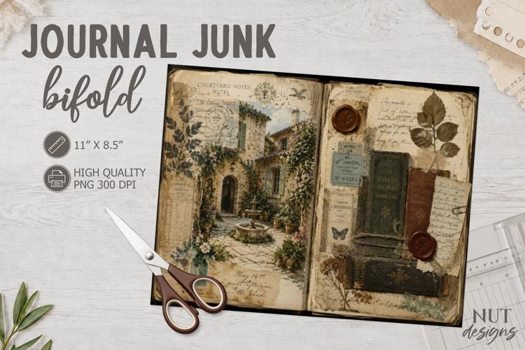 Vintage Junk Journal Bifold rustic botanical collage example image 1