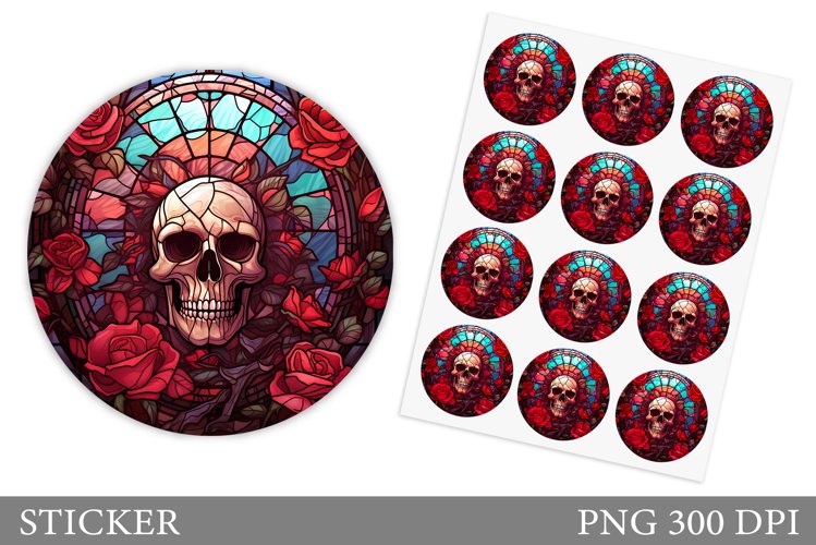 Stained Glass Scull Sticker. Halloween Scull Sticker Design example image 1