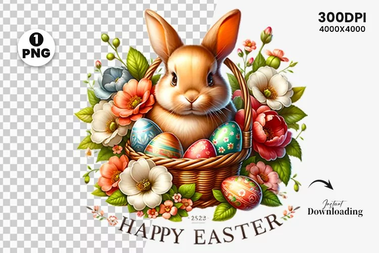 Easter Bunny flower with Egg Clipart, Easter Sublimation PNG
