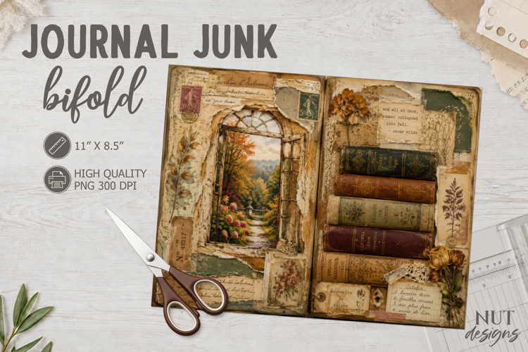 Vintage Junk Journal Bifold antique aesthetic collage