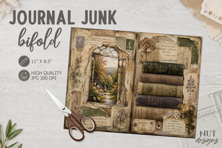 Vintage Junk Journal Bifold antique aesthetic collage