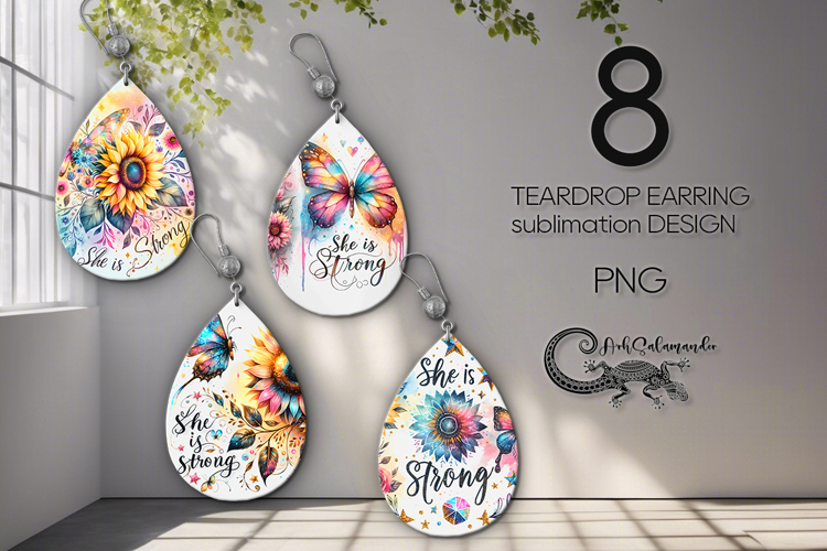 Motivating inscriptions | 8 Teardrop earring sublimation