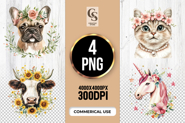 Cute Animal Portraits Clipart Sublimation PNG example image 1