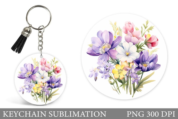 Flowers Keychain Sublimation. Summer Flowers Keychain Design