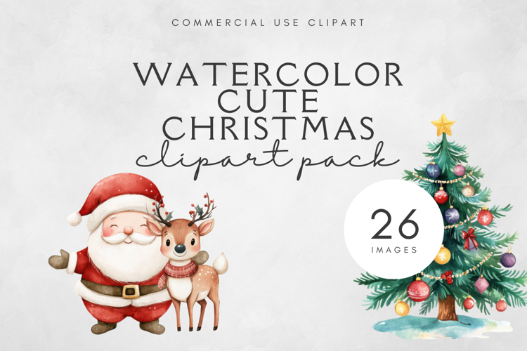 Watercolor Cute Christmas Clipart Pack | 26 PNG