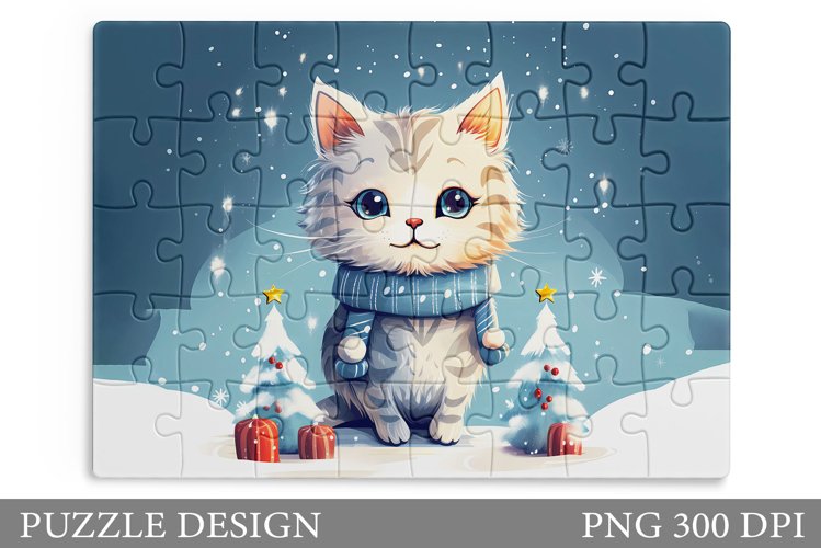 Christmas Cat Puzzle. Winter Cat Puzzle Sublimation