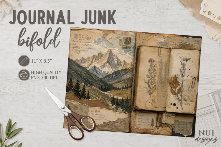 Vintage Junk Journal Bifold collage mountain landscape