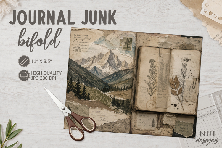 Vintage Junk Journal Bifold collage mountain landscape