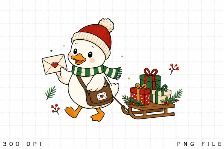 Cute Christmas Duck PNG,Duck Delivering Presents Sublimation