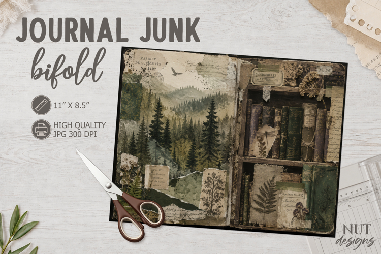 Vintage Junk Journal Bifold collage forest landscape